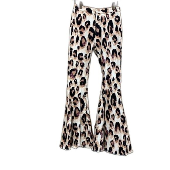 Leopard High Rise Flare Stretch Bell Bottom Pants Medium - Picture 2 of 10